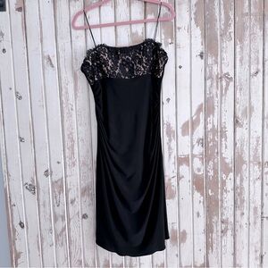 Black Dress STUNNER with Beige Top Underlay and Lace Detail, Size 14